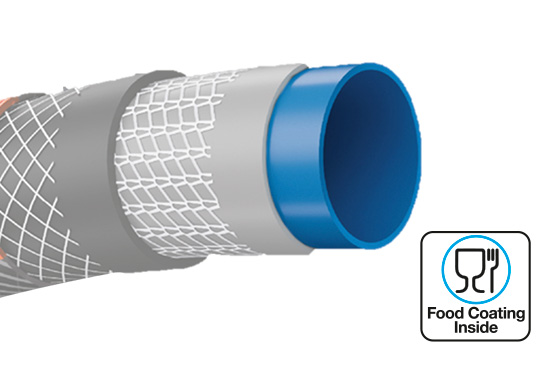 Слой из синего пищевого ПВХ позволит использовать шланги серии UltraGrip Plus для подачи питьевой воды.